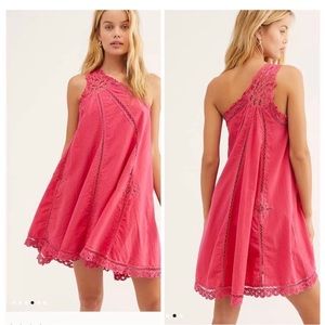 Free People one shoulder hot pink mini dress. Size S, EUC